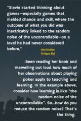 Q: Learning? A: Turning Down the Noise of the Random